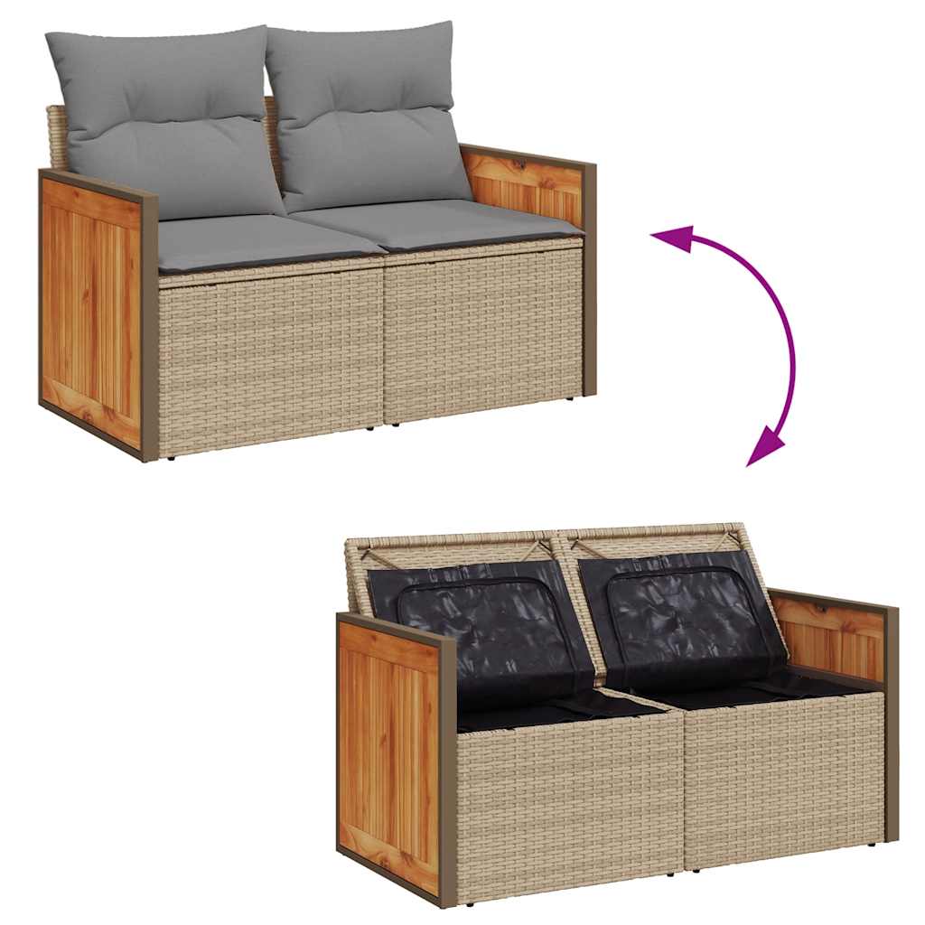 4 pcs conjunto de sofás para jardim c/ almofadões vime PE bege