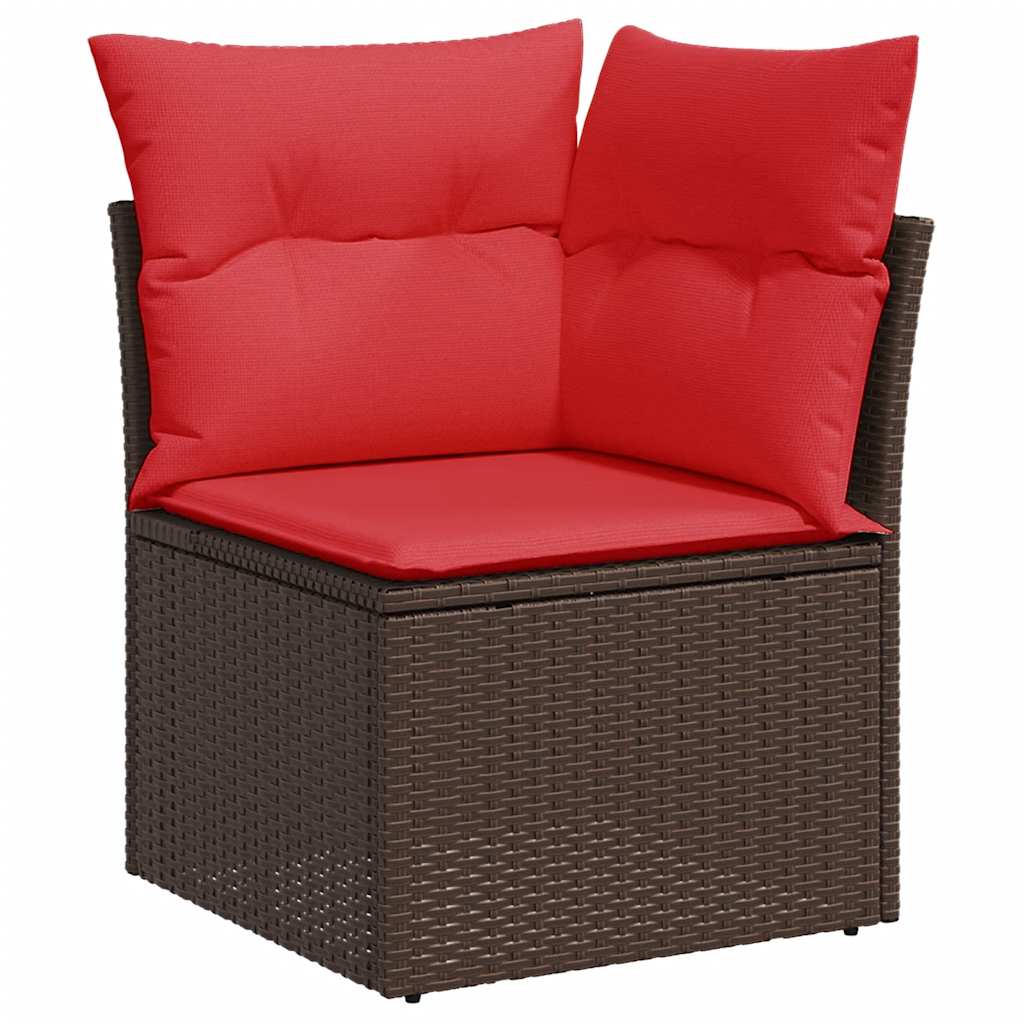 10 pcs conj. sofás jardim c/ almofadões vime PE/acácia castanho