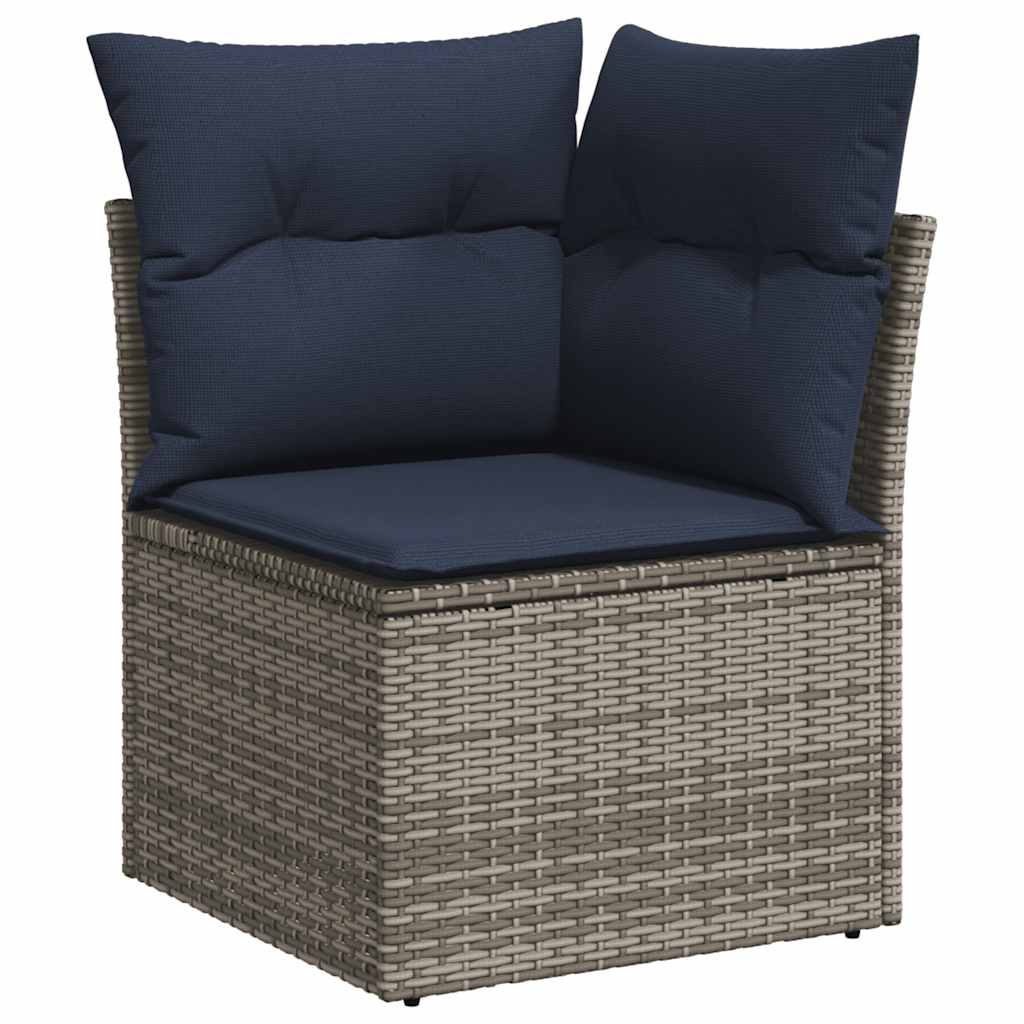 7 pcs conjunto sofás p/ jardim c/ almofadões vime PE cinzento