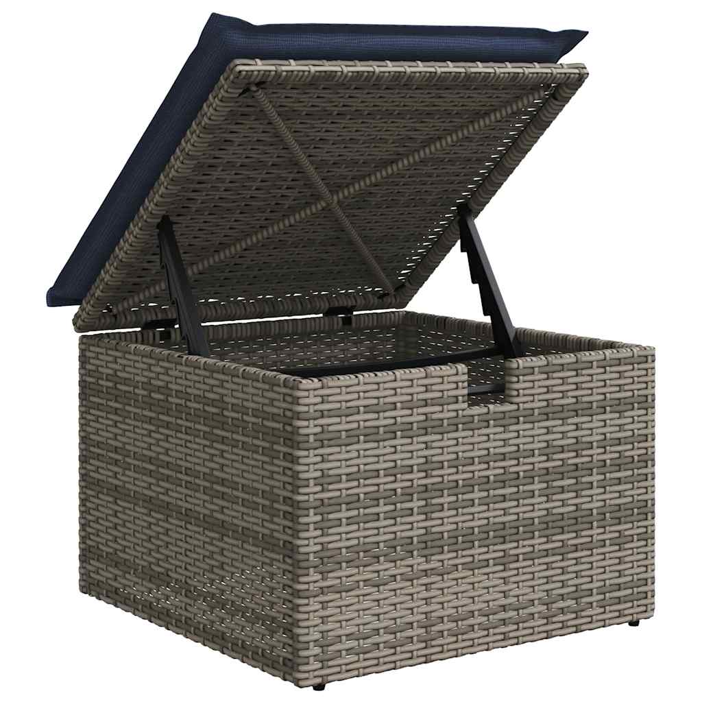 7 pcs conjunto sofás p/ jardim c/ almofadões vime PE cinzento