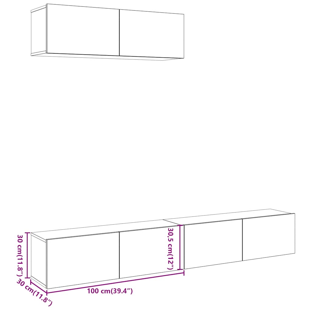 Móveis de parede para TV 3 peças madeira velha 100x30x30 cm