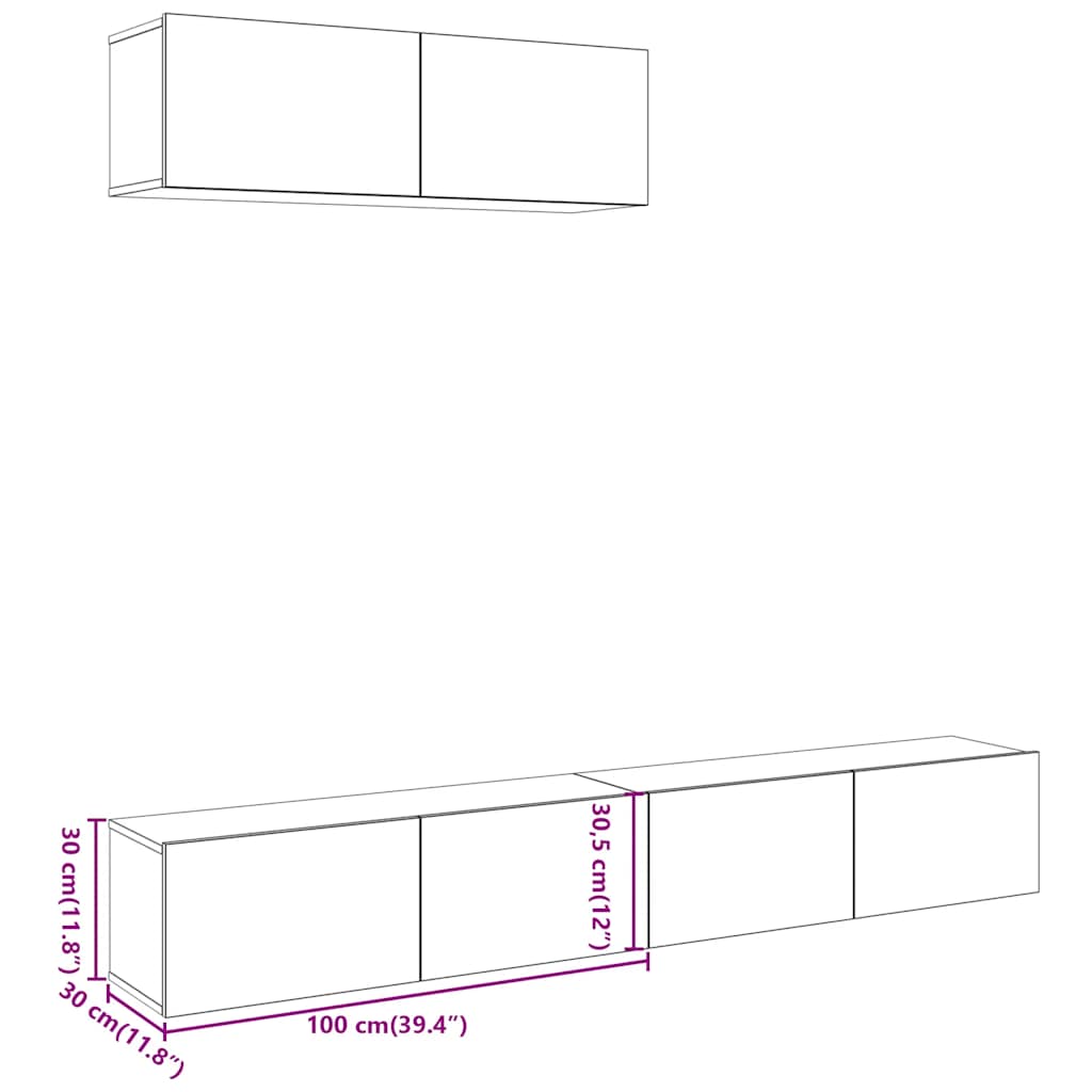 Móveis de TV de parede 3 pcs carvalho artesanal 100x30x30 cm