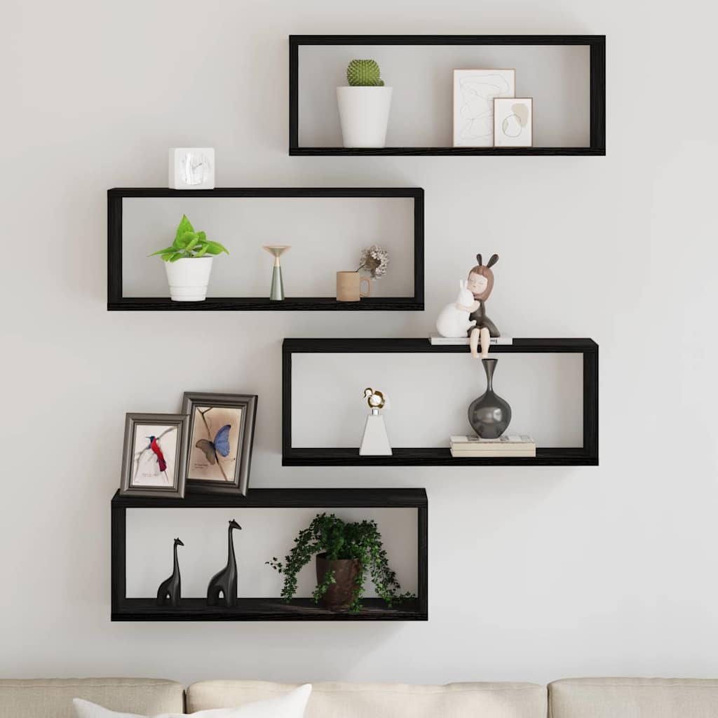 Prateleiras de Parede 4 pcs Carvalho preto 60 x 15 x 23 cm