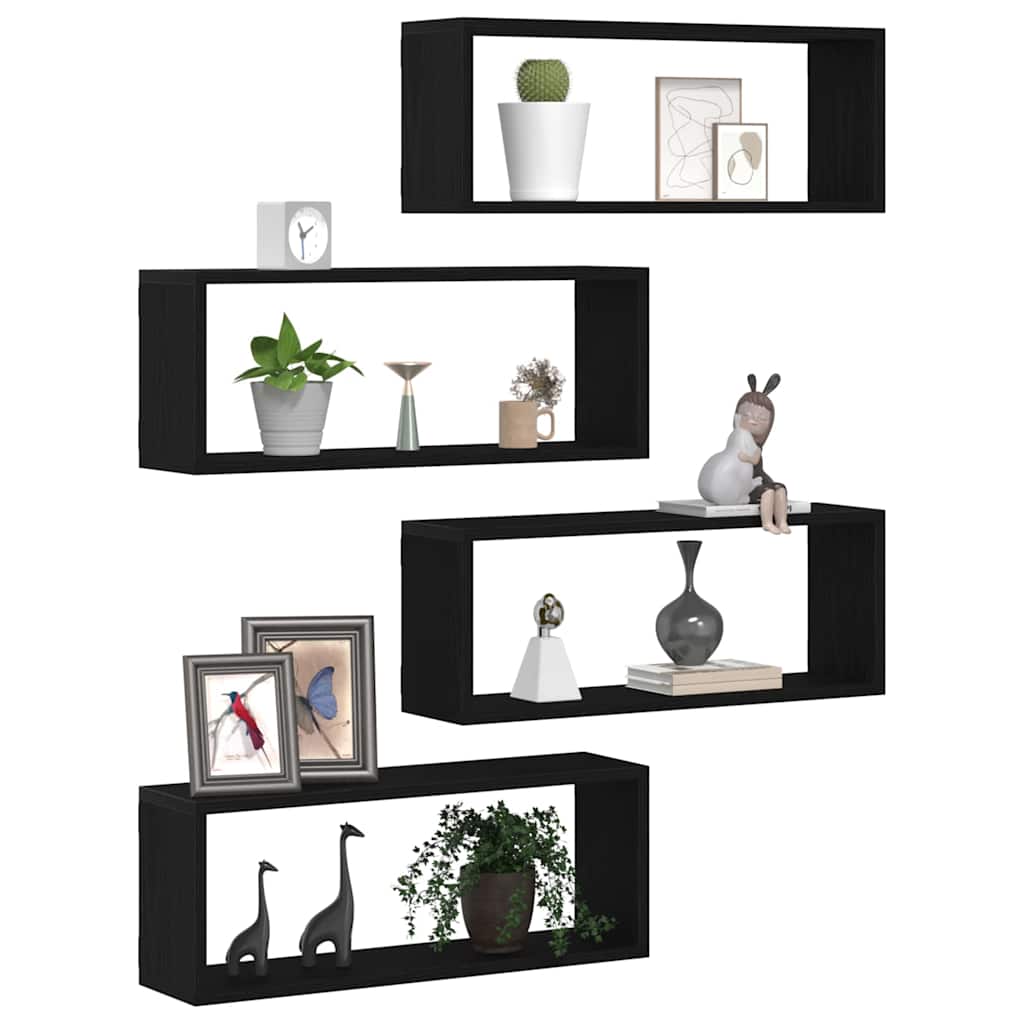 Prateleiras de Parede 4 pcs Carvalho preto 60 x 15 x 23 cm