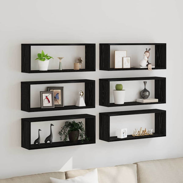 Prateleiras de Parede 6 pcs Carvalho preto 60 x 15 x 23 cm