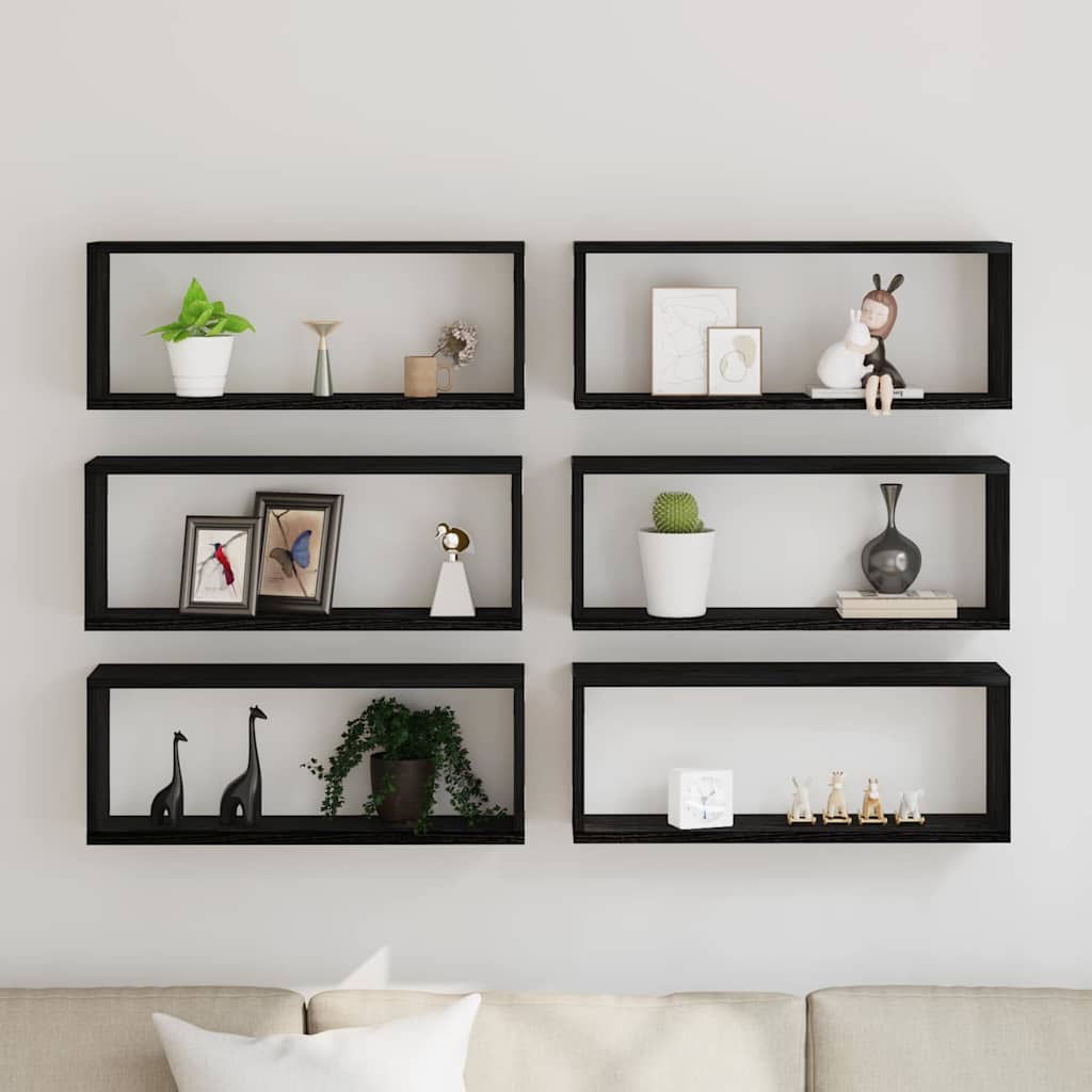 Prateleiras de Parede 6 pcs Carvalho preto 60 x 15 x 23 cm