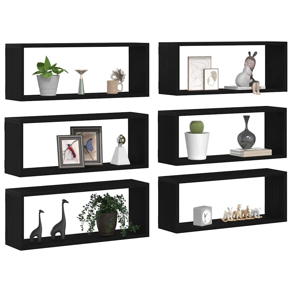 Prateleiras de Parede 6 pcs Carvalho preto 60 x 15 x 23 cm