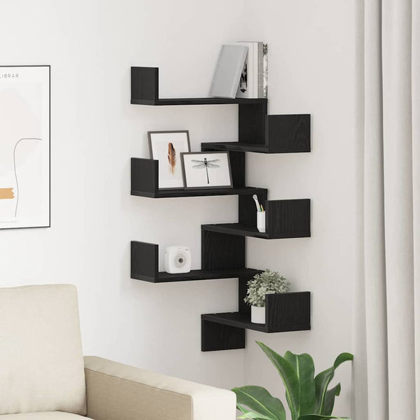 Estante de Canto de Parede com prateleira 2 pcs Carvalho preto