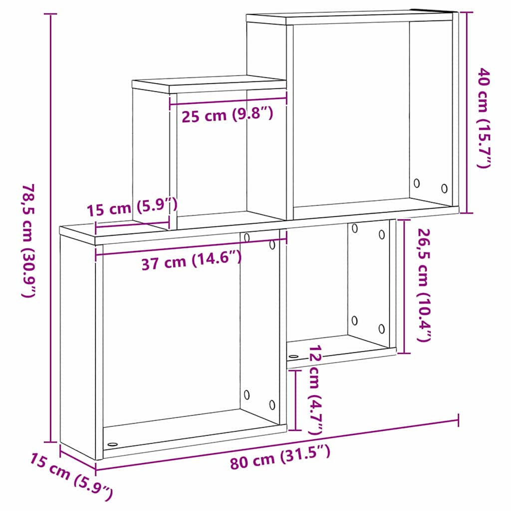 Prateleira Cubo de Parede Carvalho preto 80 x 15 x 78.5 cm