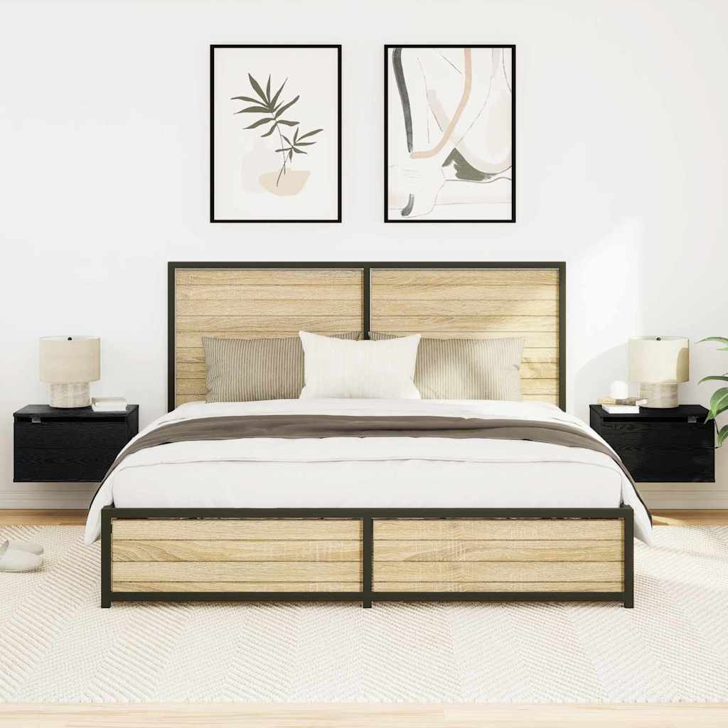 Armário de Cama Montado na Parede with 2 pcs Carvalho preto