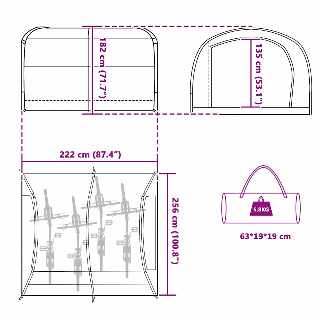 Tenda para arrumação de bicicletas com telhado Cinza e Laranja