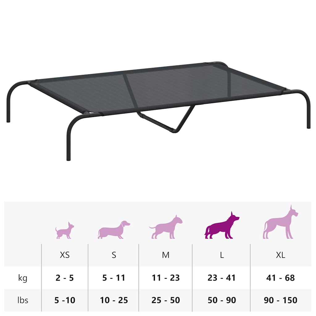 Cama para cães elevada 130x80x20 cm Textilene e aço preto