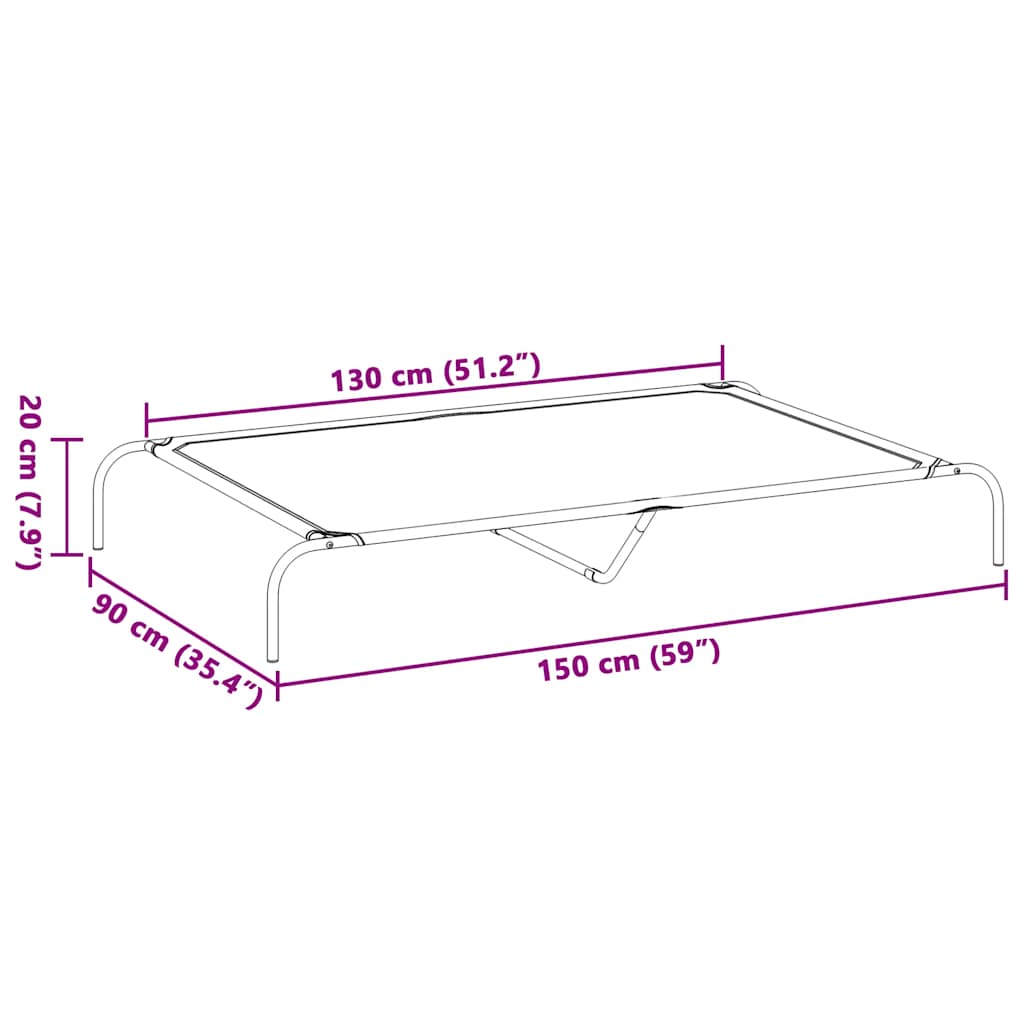 Cama para cães elevada 150x90x20 cm Textilene e aço preto