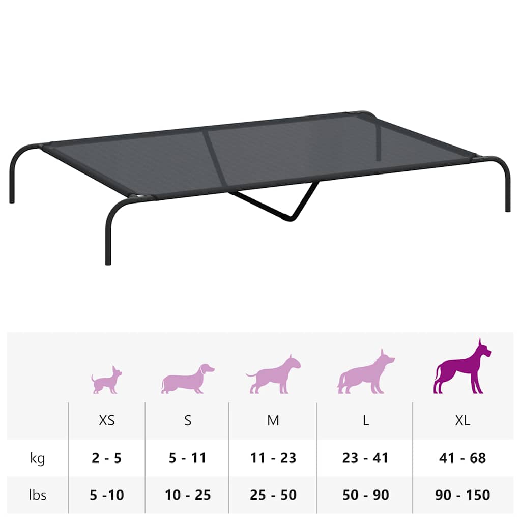 Cama para cães elevada 150x90x20 cm Textilene e aço preto