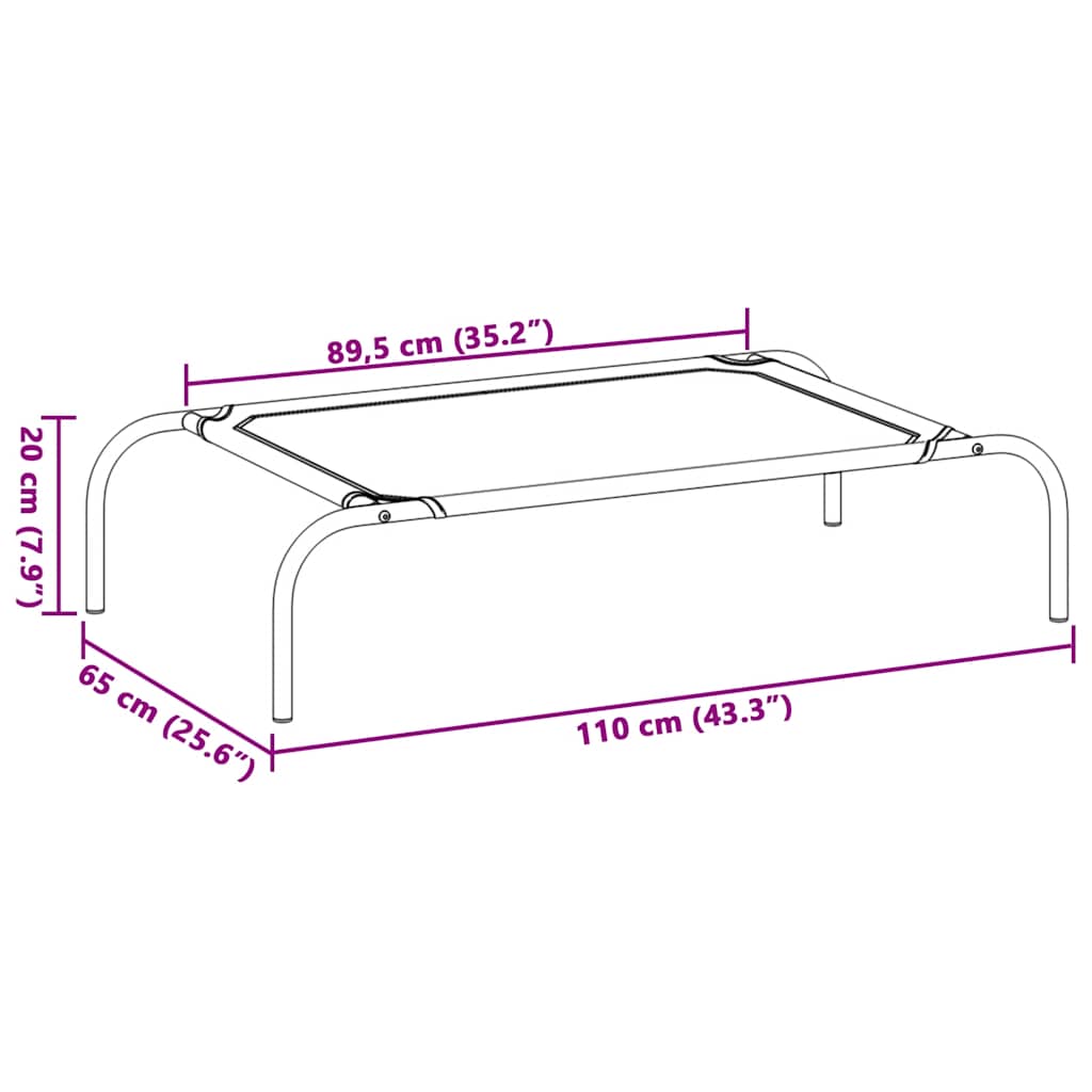 Cama para cães elevada 110x65x20 cm tecido oxford e aço preto