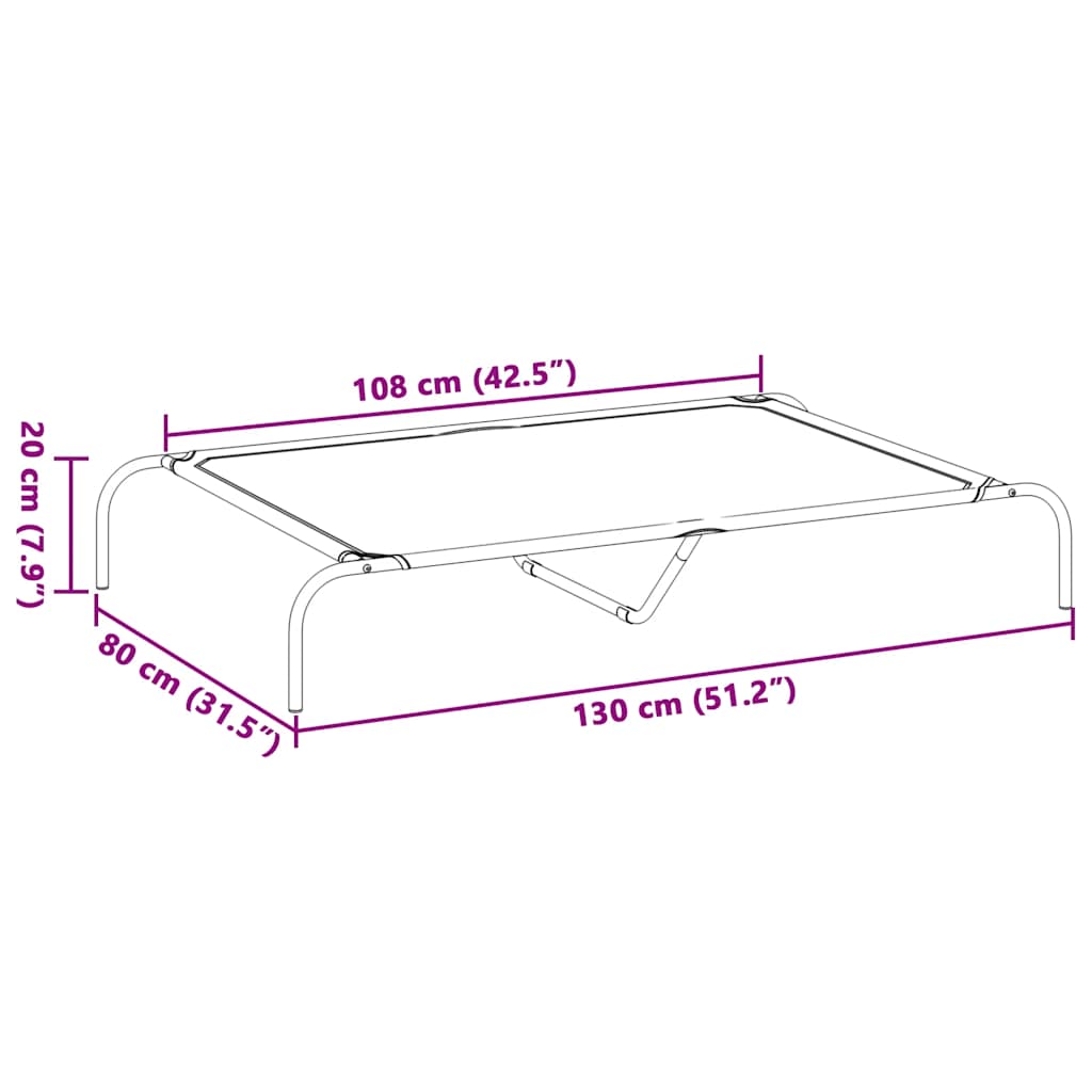 Cama para cães elevada 130x80x20cm tecido oxford e aço preto