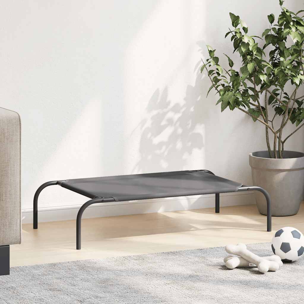 Cama para cães elevada 90x50x20 cm Textilene e aço cinzento