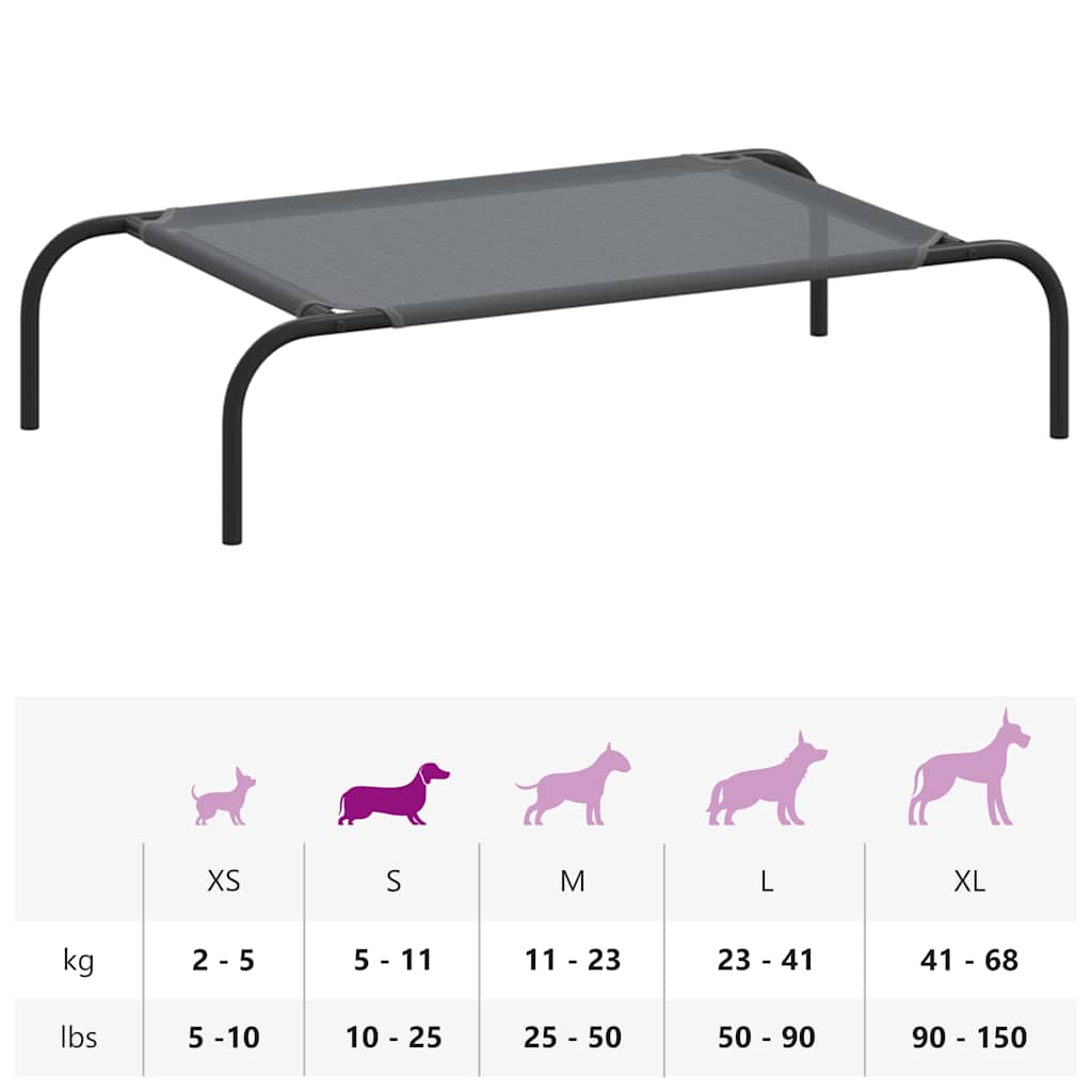 Cama para cães elevada 90x50x20 cm Textilene e aço cinzento