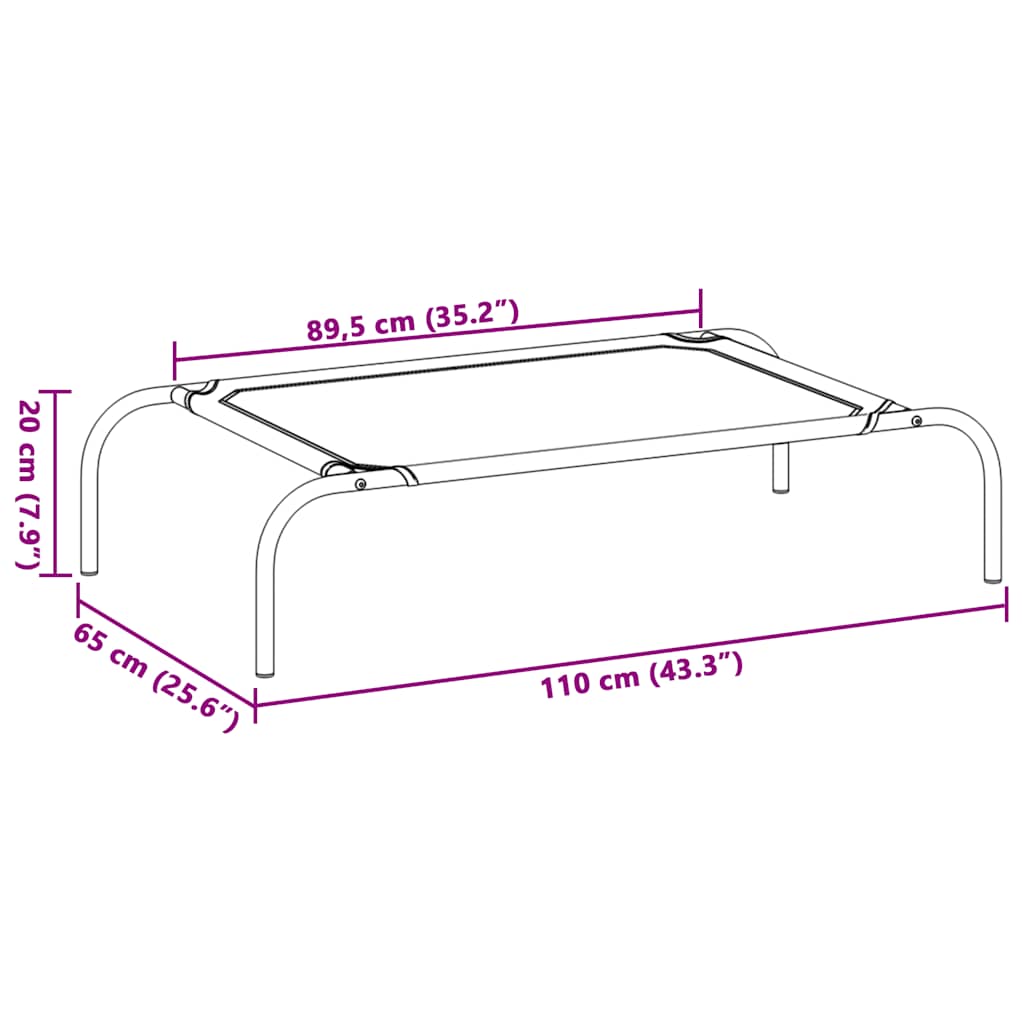 Cama para cães elevada 110x65x20 cm Textilene e aço cinzento