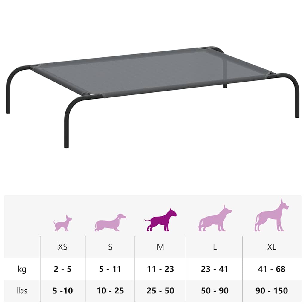 Cama para cães elevada 110x65x20 cm Textilene e aço cinzento