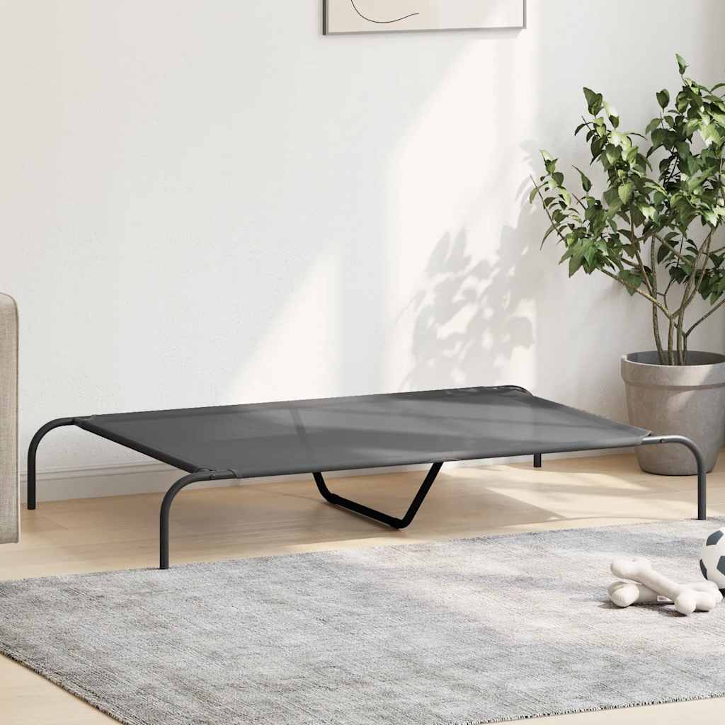 Cama para cães elevada 130x80x20 cm Textilene e aço cinzento