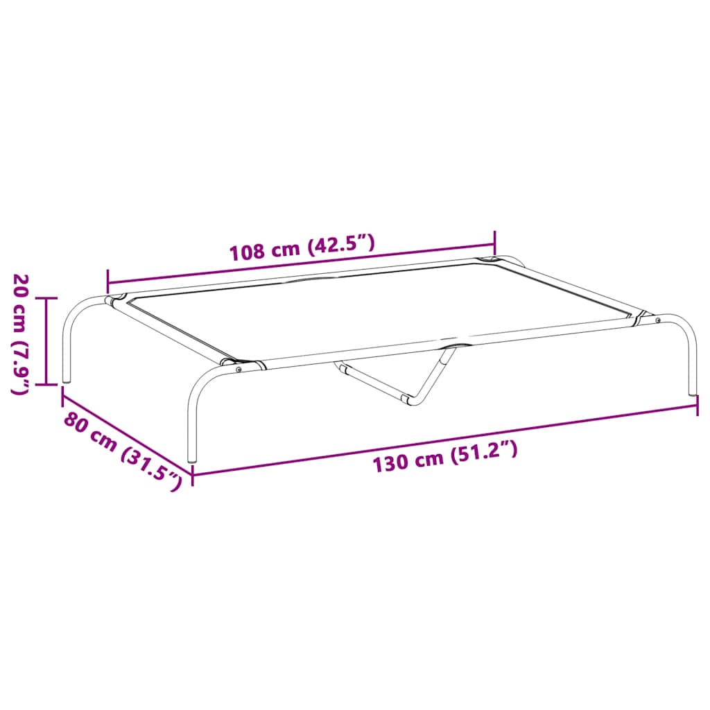 Cama para cães elevada 130x80x20 cm Textilene e aço cinzento