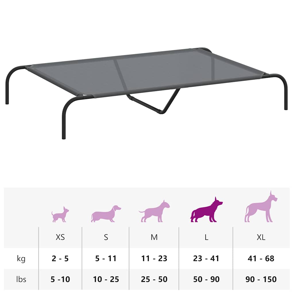 Cama para cães elevada 130x80x20 cm Textilene e aço cinzento