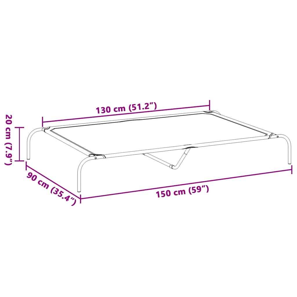 Cama para cães elevada 150x90x20 cm Textilene e aço cinzento