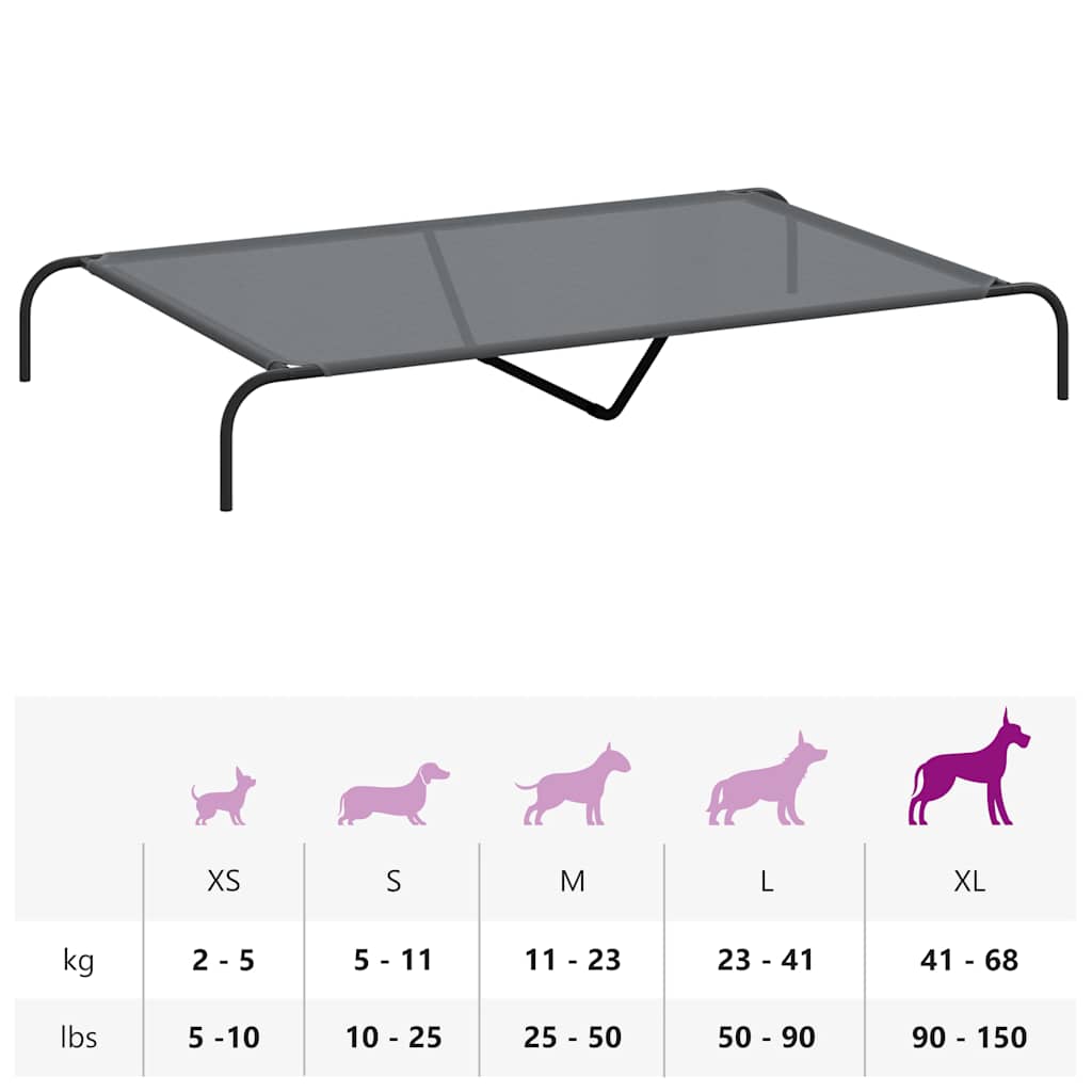 Cama para cães elevada 150x90x20 cm Textilene e aço cinzento