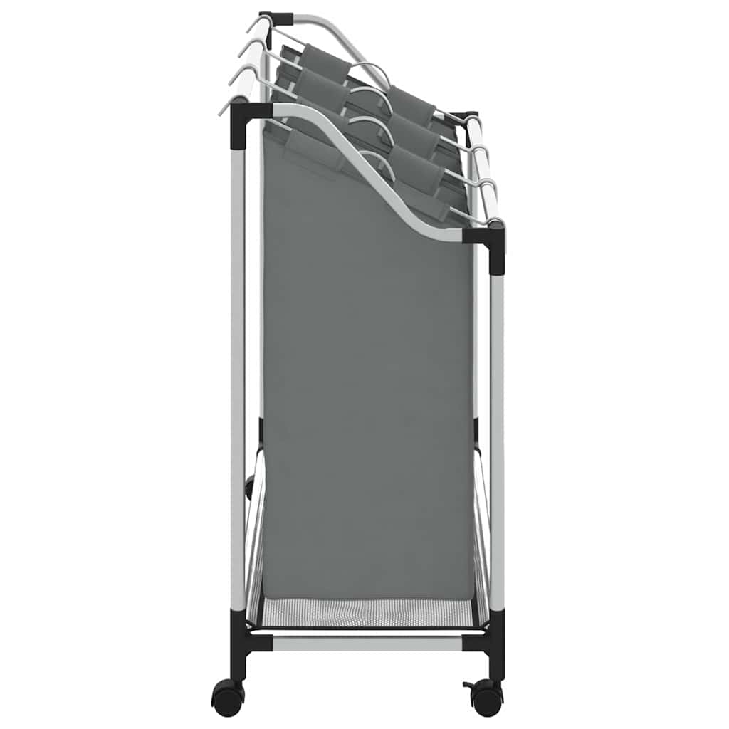 Cesto para roupa suja com rodas 3 compartimentos cinzento