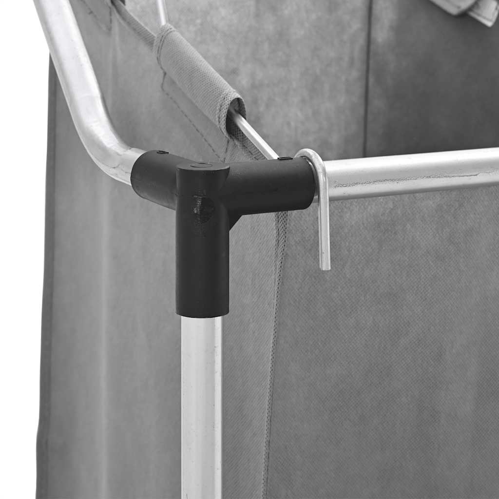 Cesto para roupa suja com rodas 3 compartimentos cinzento