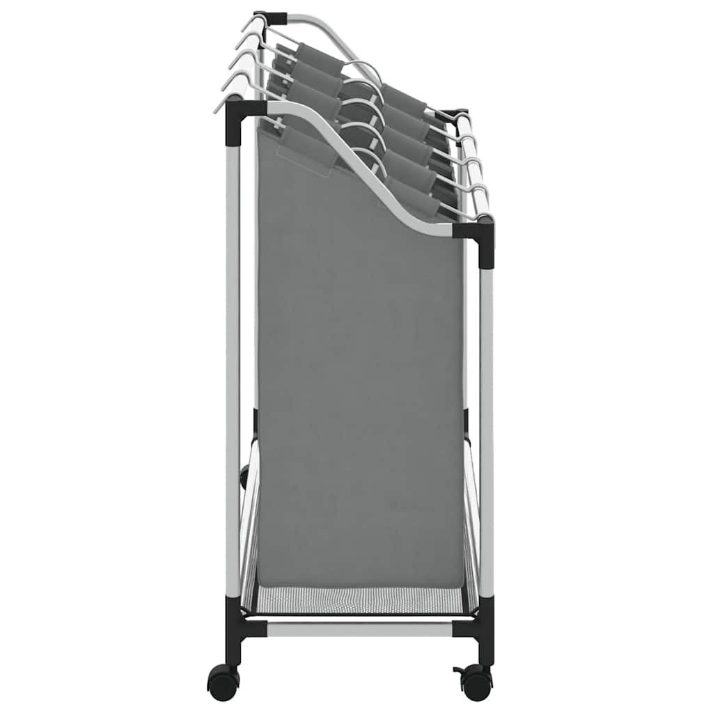 Cesto para roupa suja com rodas 4 compartimentos cinzento
