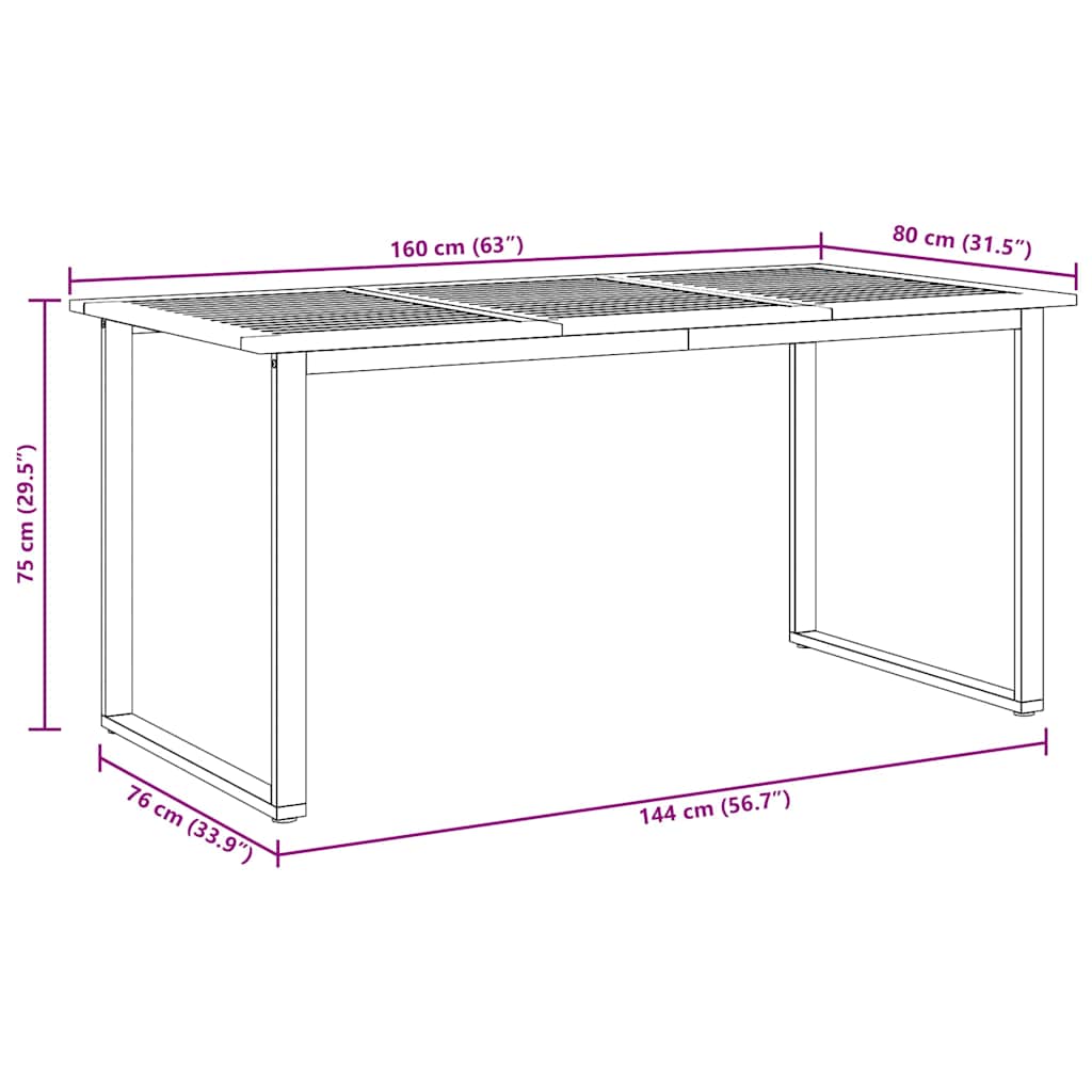 Mesa de Jantar para Jardim Cinzeto 160 x 80 x 75 cm