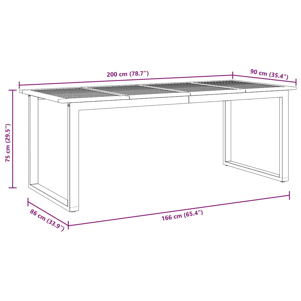 Mesa de Jantar para Jardim Cinzeto 200 x 90 x 75 cm