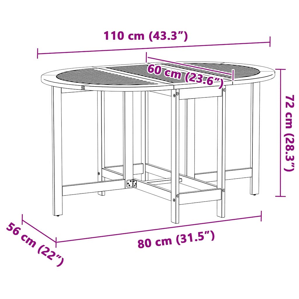 Mesa de Jardim Dobrar 5 pcs Castanho 110 x 60 x 72 cm