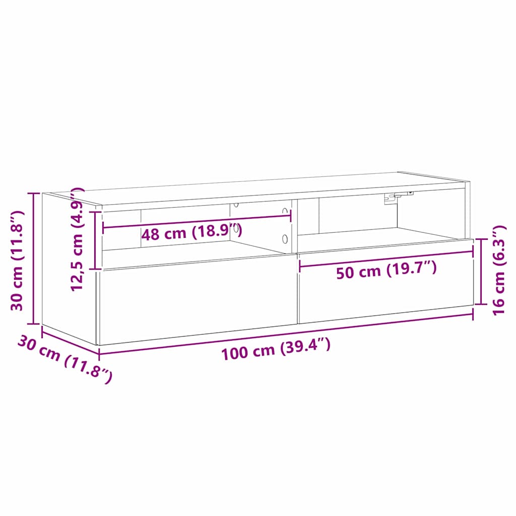 Armário de TV de Parede 2 pcs Madeira Antiga 100 x 30 x 30 cm