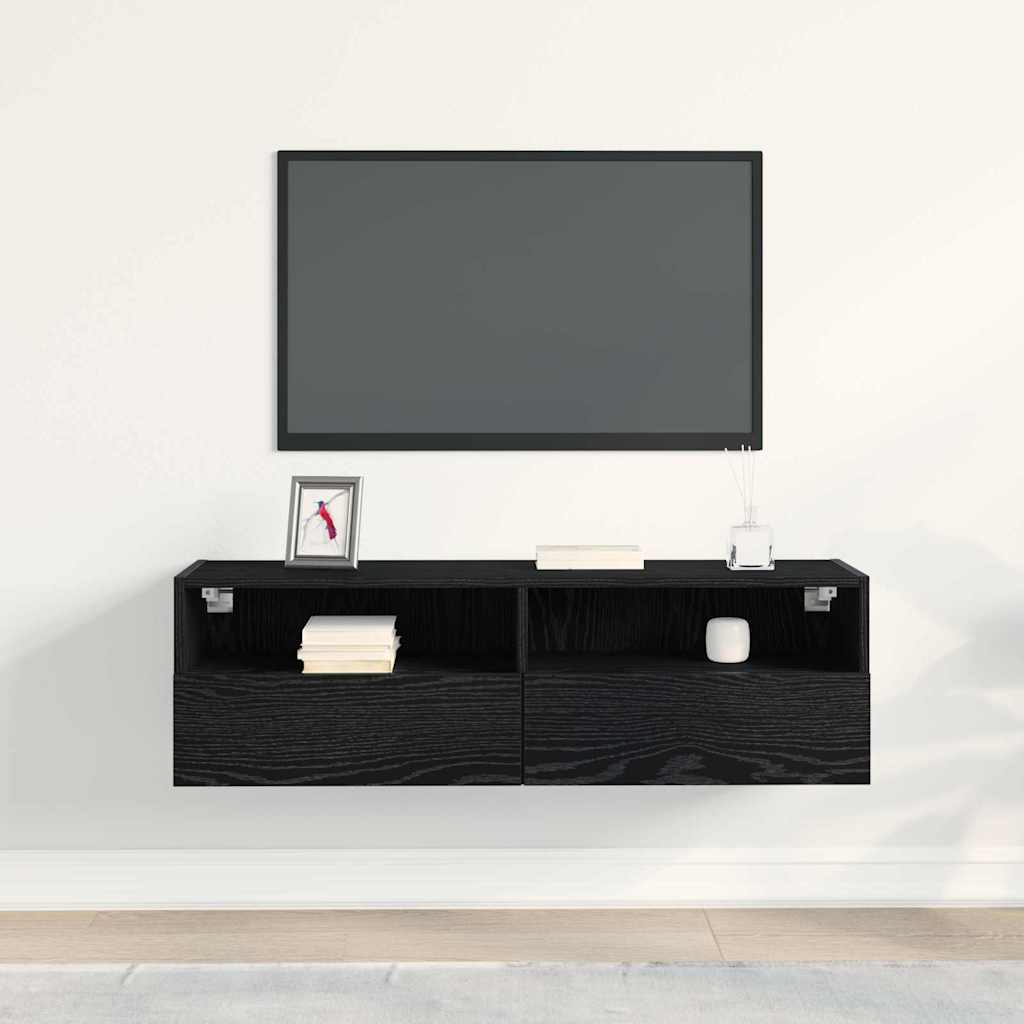 Armário de TV de Parede Carvalho Preto 100 x 30 x 30 cm