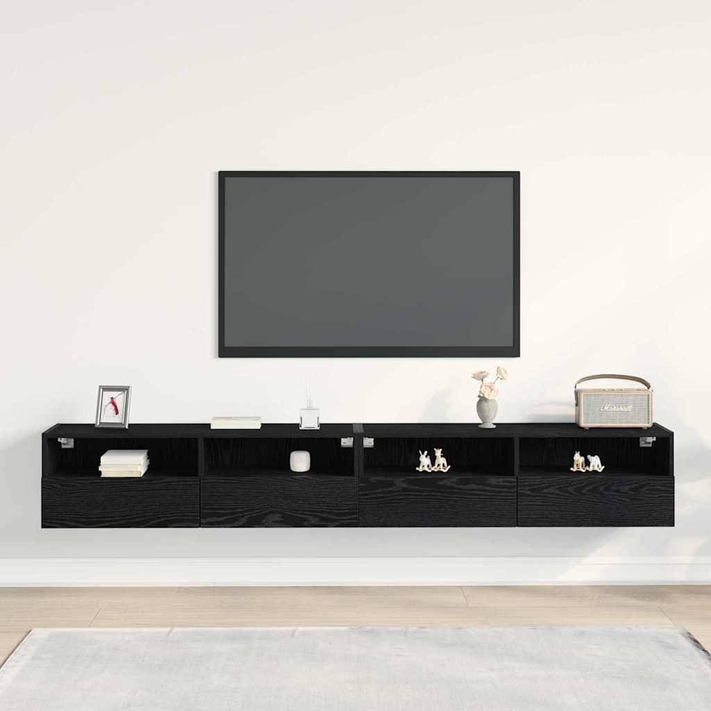 Armário de TV de Parede 2 pcs Carvalho preto 100 x 30 x 30 cm