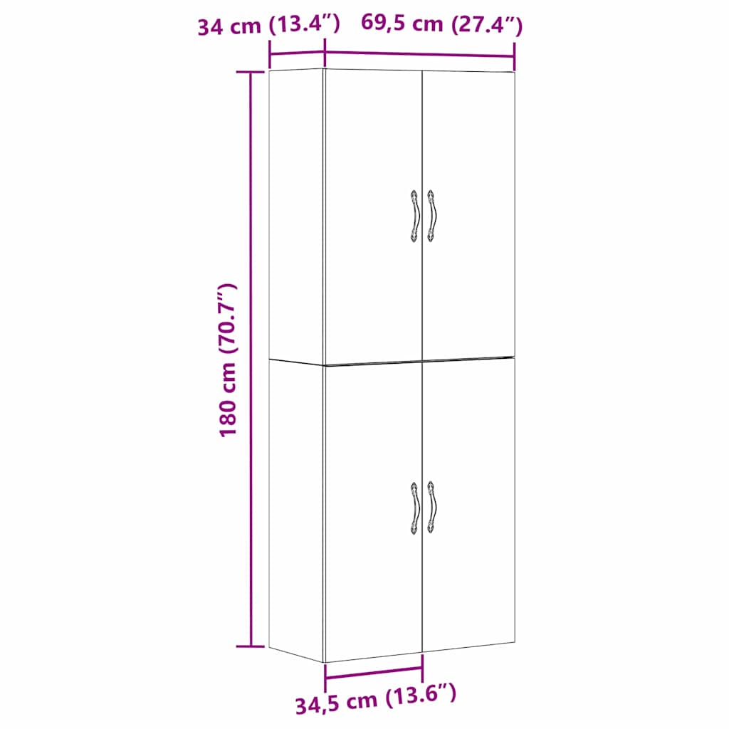 Armário de parede 2 pcs Carvalho preto 69.5 x 34 x 90 cm
