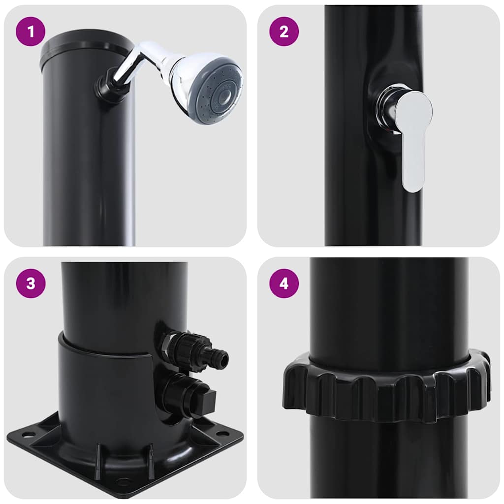 Chuveiro Solar para Exterior Preto 217 cm PVC, alumínio
