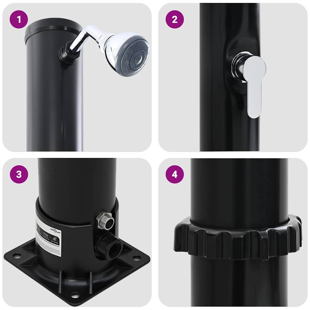 Chuveiro Solar para Exterior Preto 217 cm PVC, alumínio