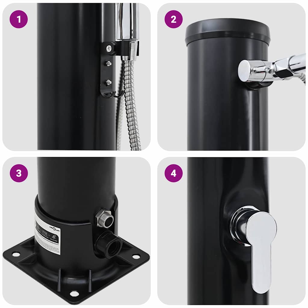 Chuveiro Solar para Exterior Preto 217 cm PVC, alumínio