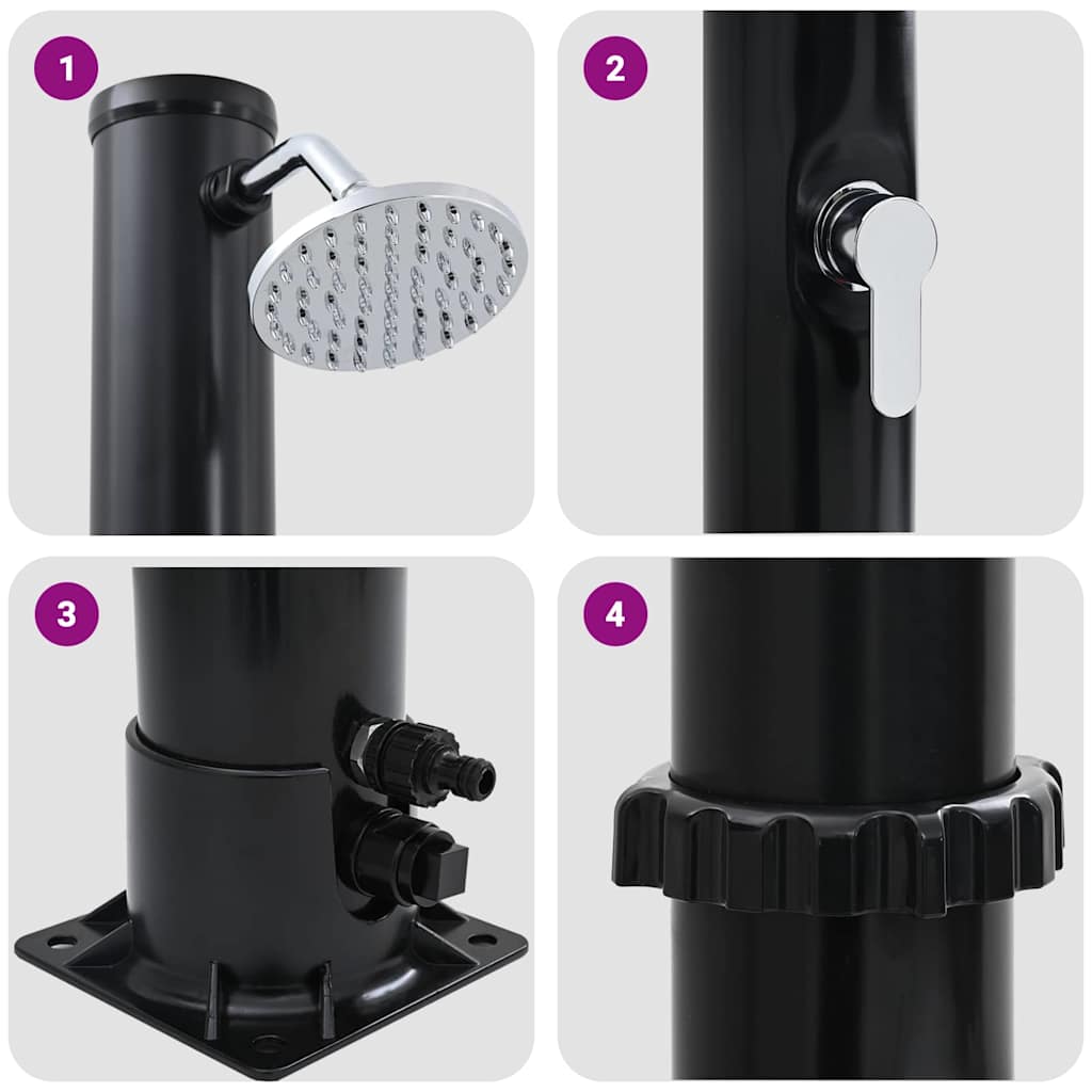 Chuveiro Solar para Exterior Preto 217 cm PVC, alumínio