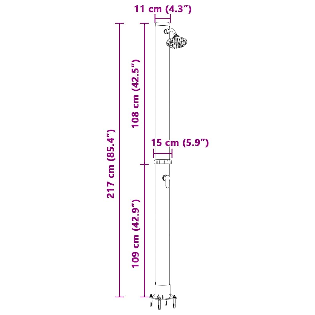 Chuveiro Solar para Exterior Preto 217 cm PVC, alumínio