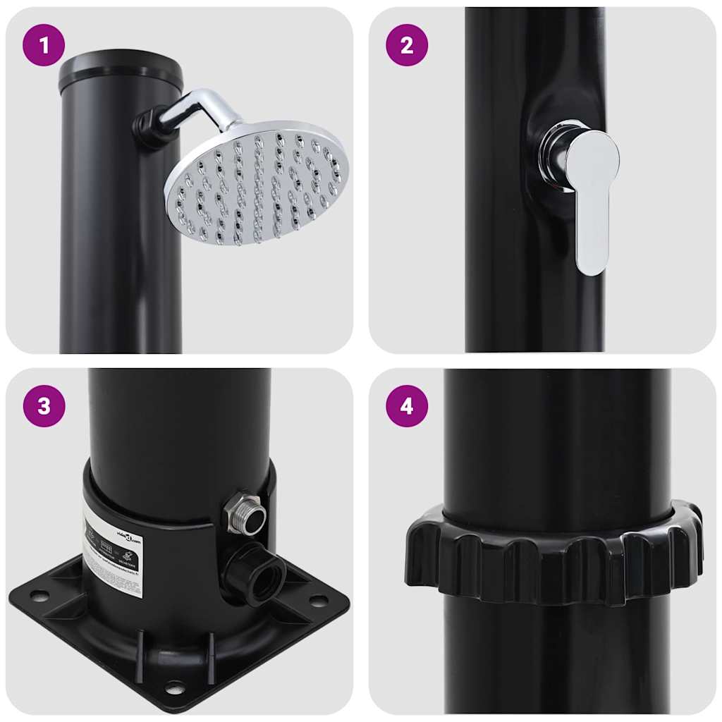 Chuveiro Solar para Exterior Preto 217 cm PVC, alumínio