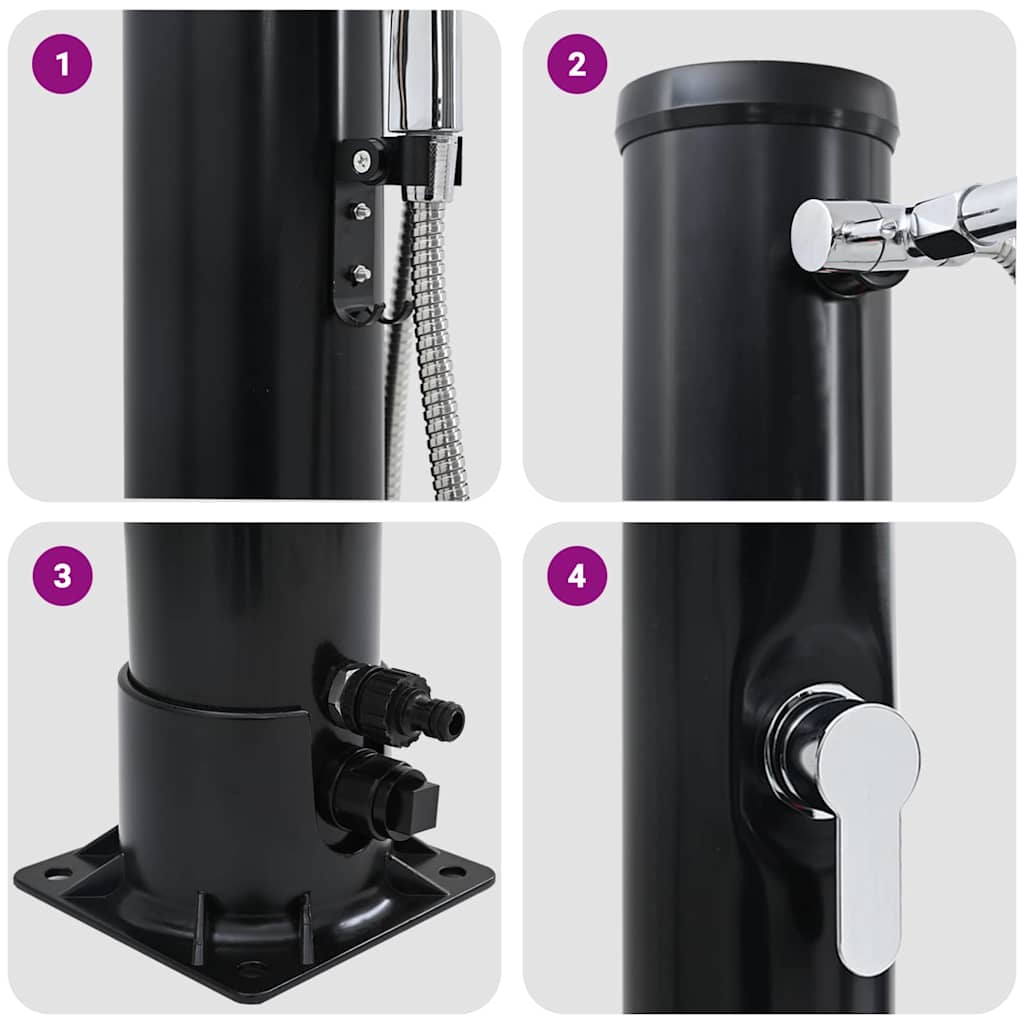 Chuveiro Solar para Exterior Preto 217 cm PVC, alumínio