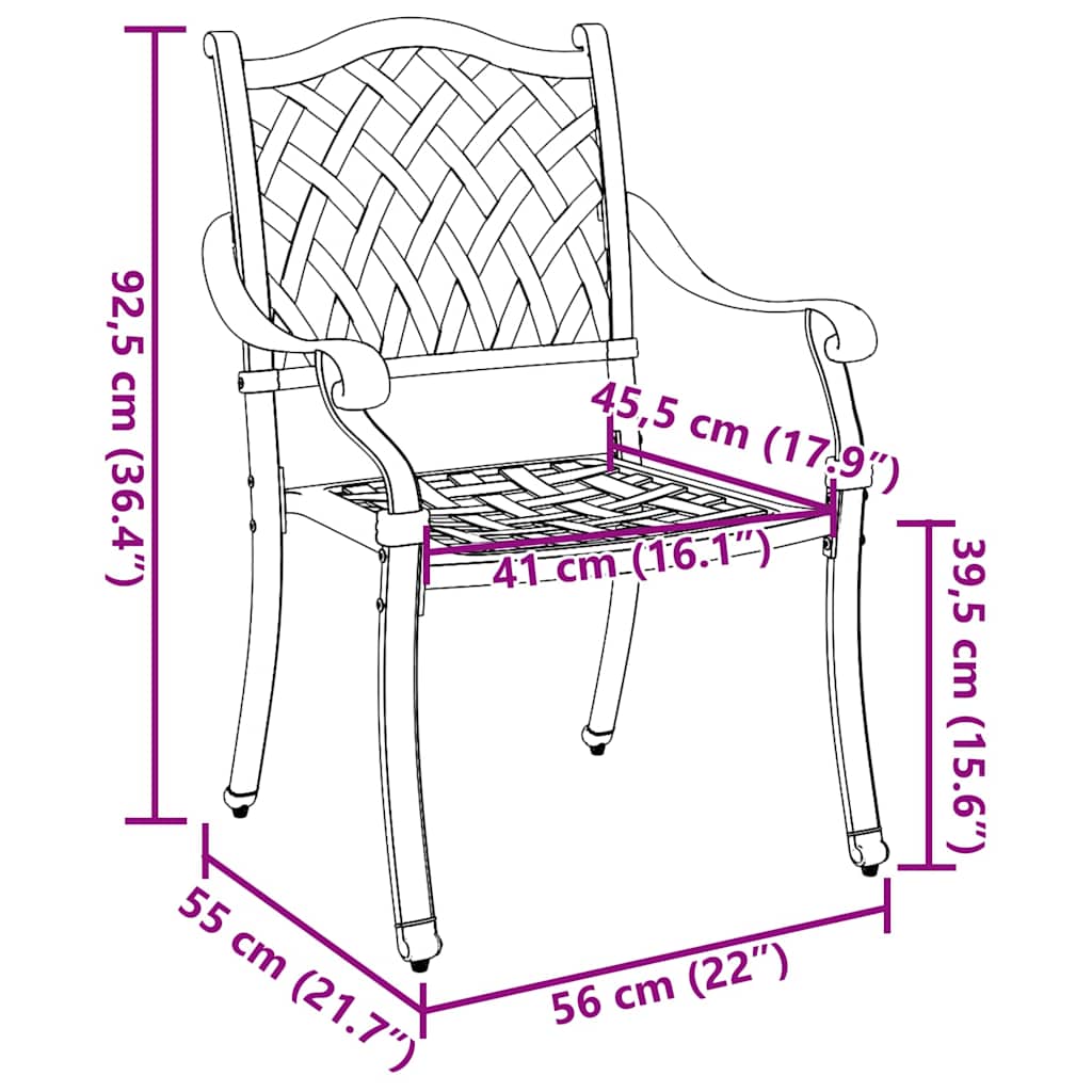 Cadeira de Jardim 2 pcs Verde 55 x 56.5 x 91cm Alumínio