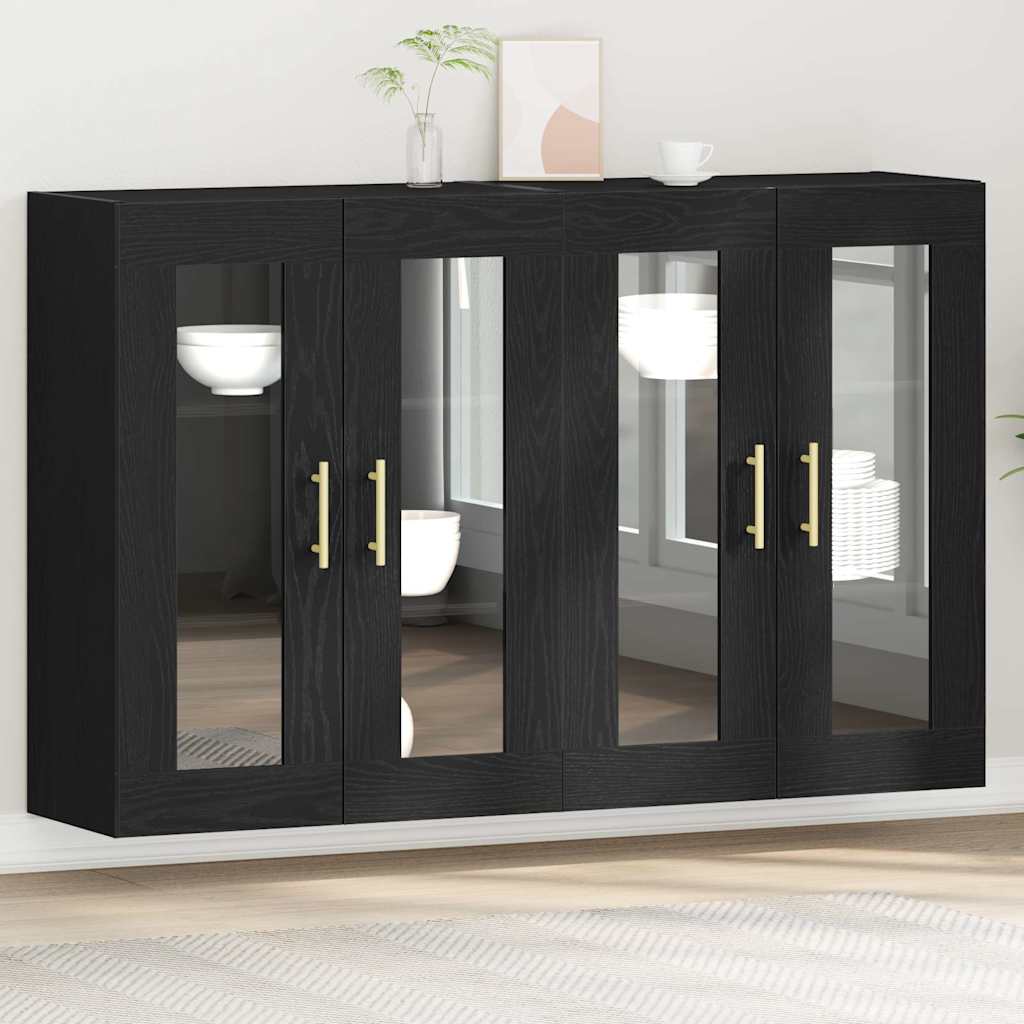 Armário de parede 2 pcs Carvalho preto 69.5 x 34 x 90 cm