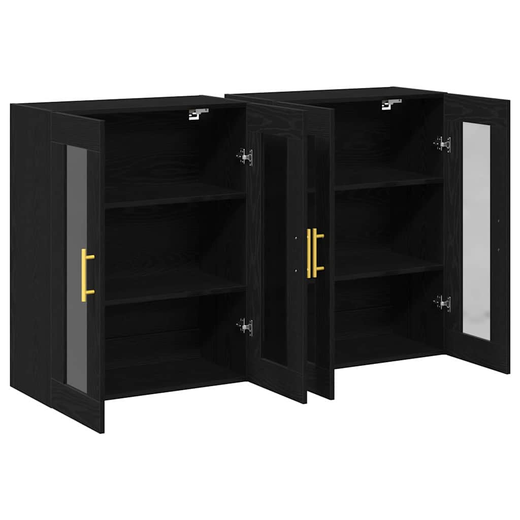 Armário de parede 2 pcs Carvalho preto 69.5 x 34 x 90 cm