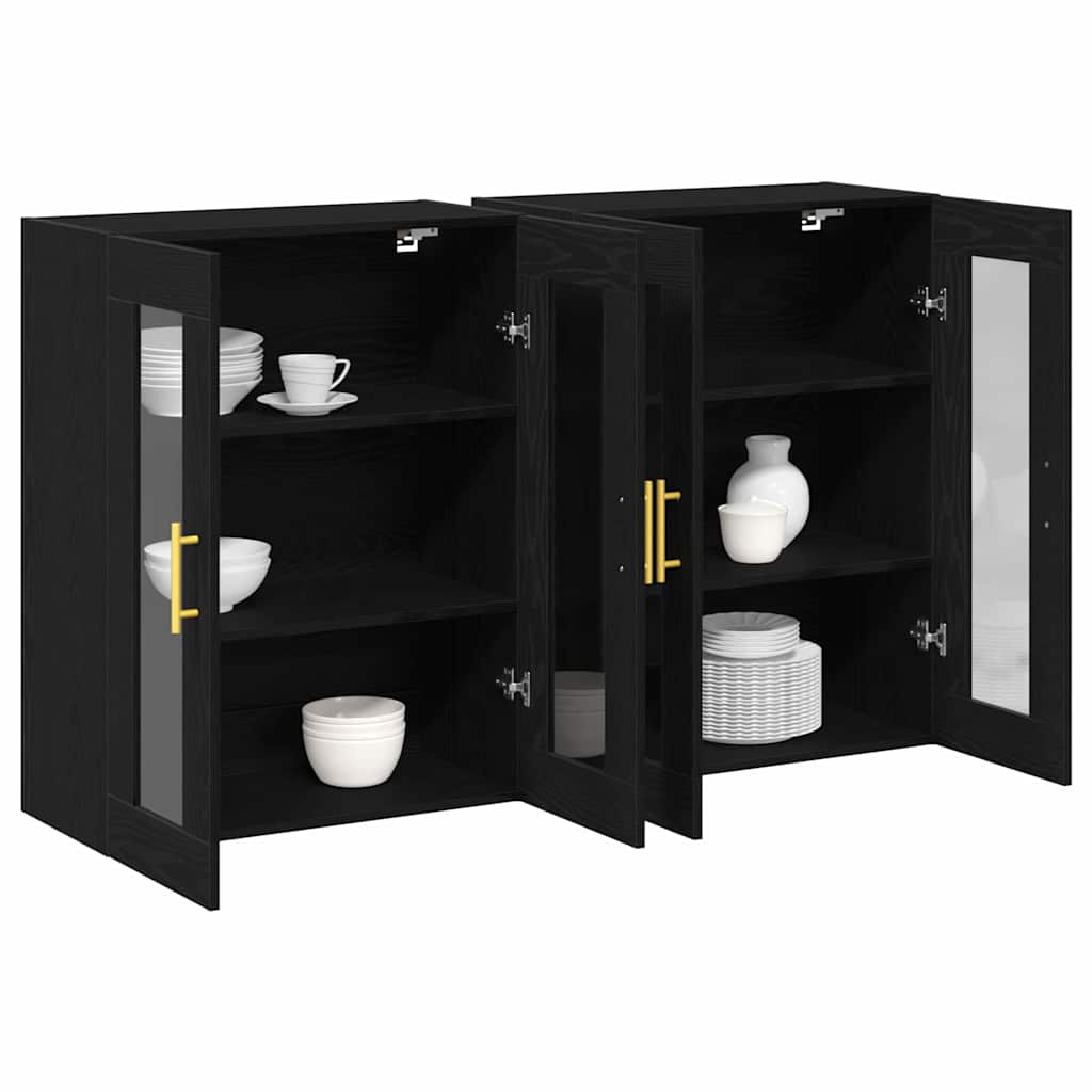 Armário de parede 2 pcs Carvalho preto 69.5 x 34 x 90 cm